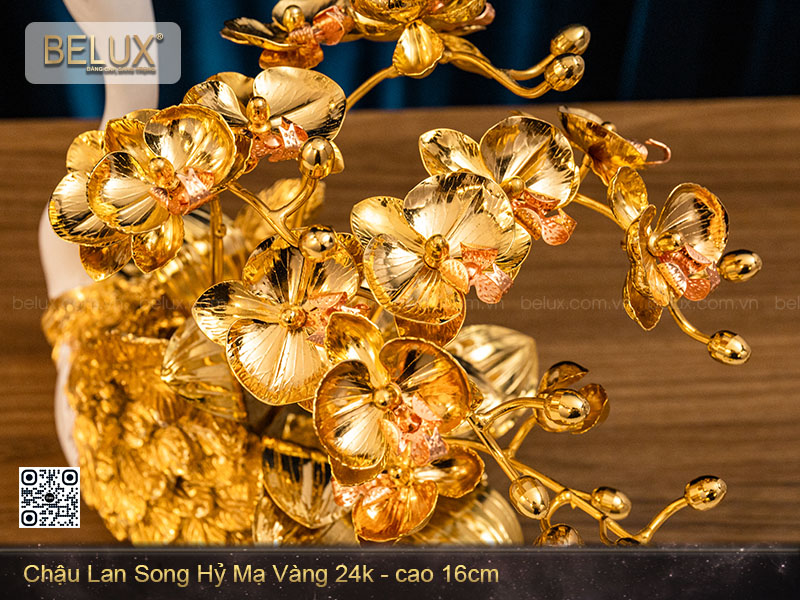 Chậu Lan Thiên Nga Song Hỷ mạ vàng 24k cao 16cm&nbsp;